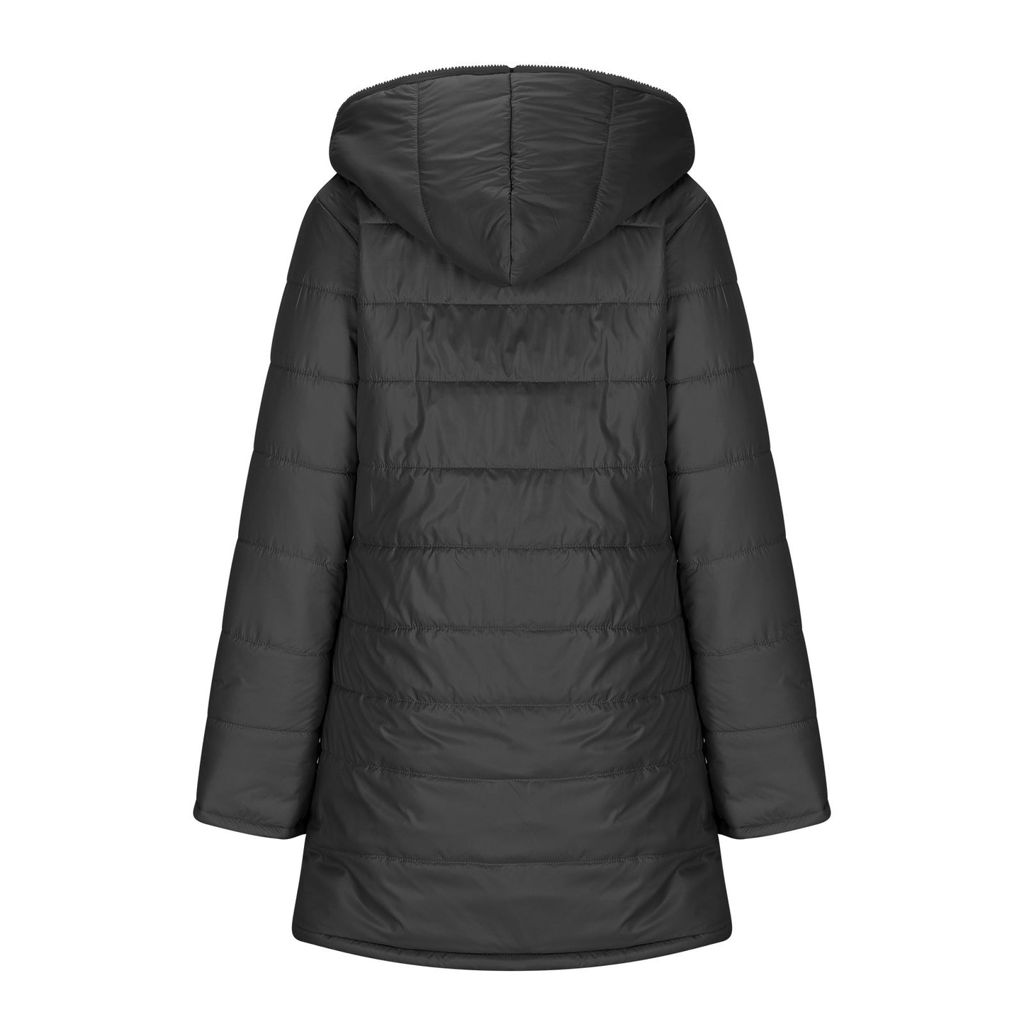 European And American Zipper Outer Wear Hooded Warm Fleece-lined Mid-length Winter Women's Coat