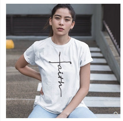 Faith cross women cotton t-shirt tops tee shirt loose tops