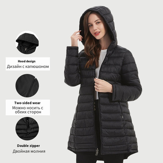 European Women's Mid-length Autumn And Winter Wear Hooded Cotton Jacket